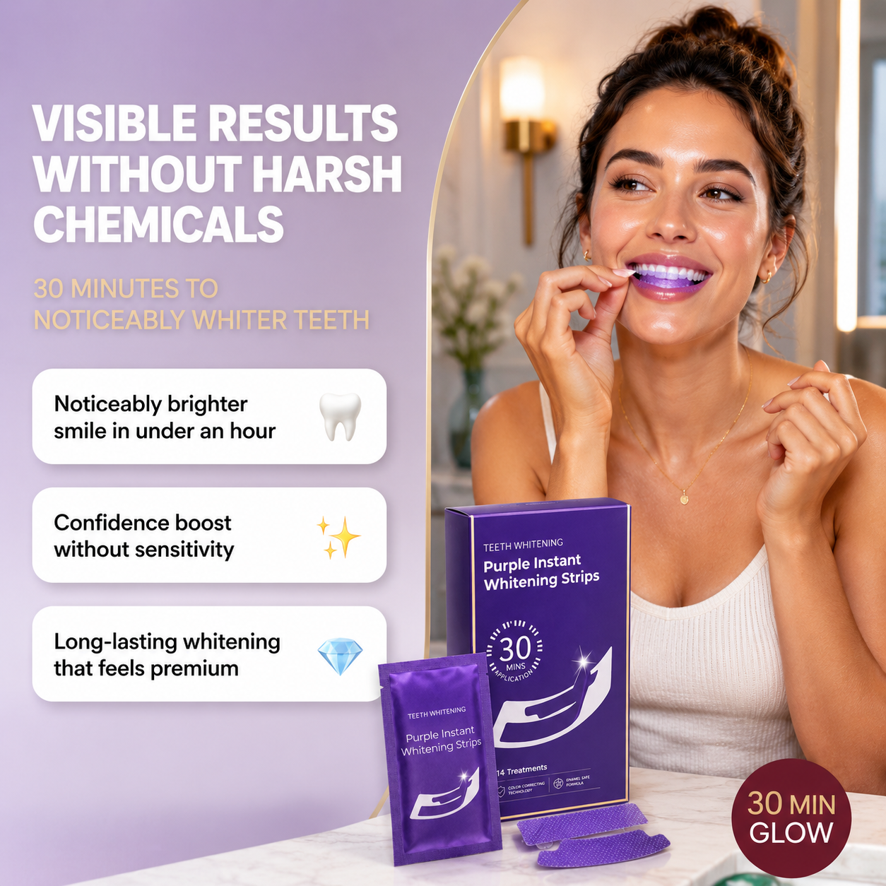 PurpleDent Instant Whitening Strips – 14 Treatments